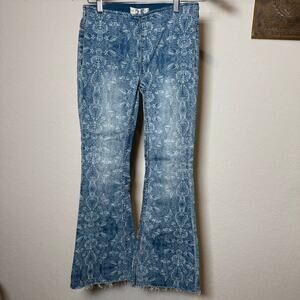 Women's We The Free Free People Paisley Print Medium Wash Flare Jeans Size 25